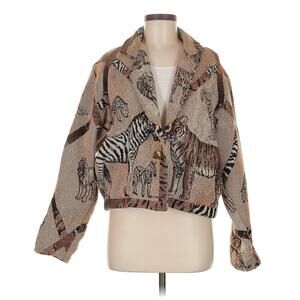 VTG Painted Pony Safari Lion Zebra Zoo Print Tapestry Jacket M